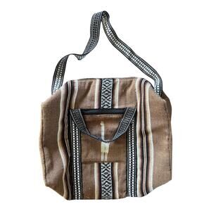 Boho weekender bag shoulder tote bag brown stripe llama south american style